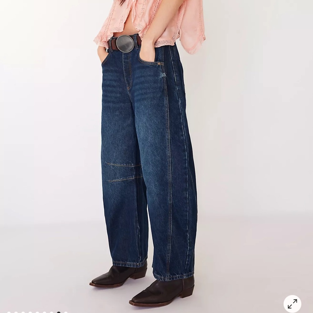 Free People We The Free Good Luck Mid Rise Wide Leg Barrel Jeans - Picture 6 of 12